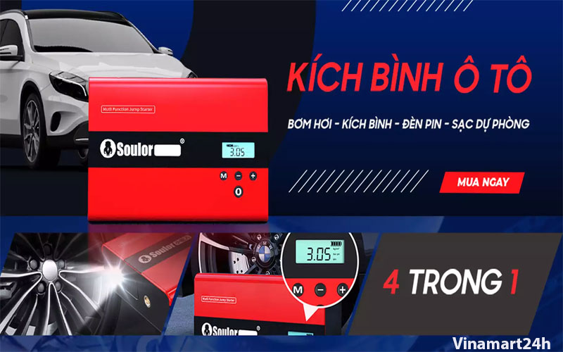 Bơm Lốp Kiêm Kích Bình Ô Tô Soulor 69800mAh Nhật Bản