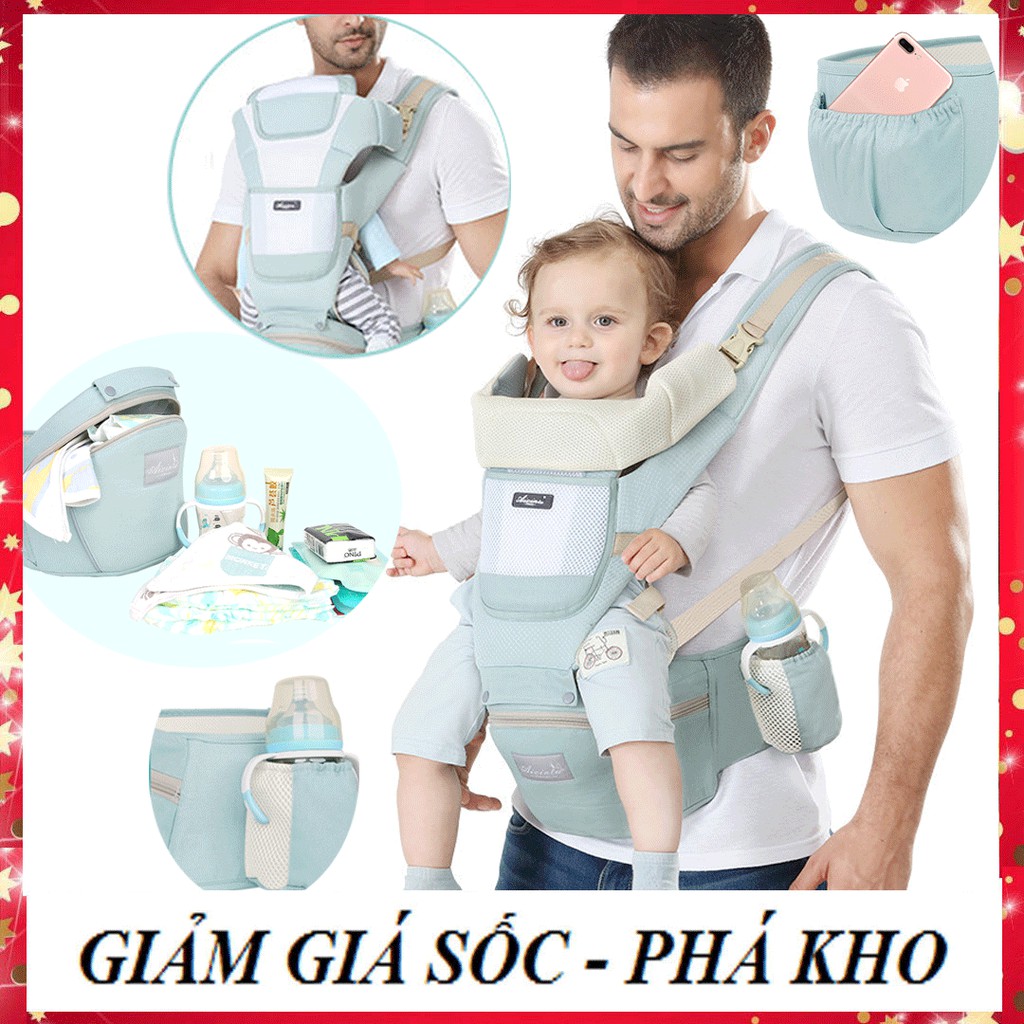 Y HÌNH - ĐƯỢC CHỌN MÀU] Đai địu em bé có đỡ cổ + bệ (ghế ngồi) hộp tì để đồ tiện dụng chống gù cho bé yêu, điệu trẻ em |