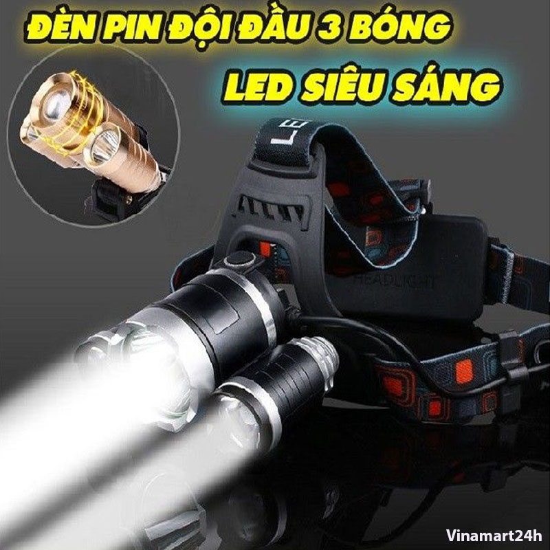 Đèn Pin Đội Đầu 3 Bóng LED Siêu Sáng