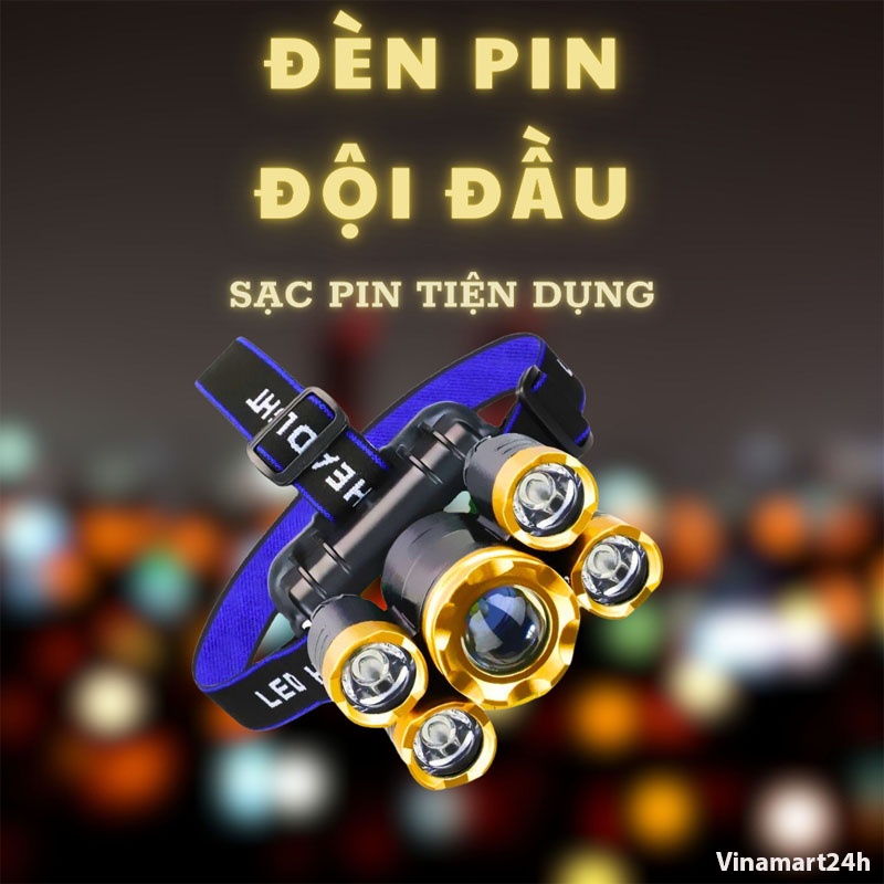 Đèn Pin Đội Đầu 5 Bóng T6 Siêu Sáng